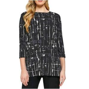 Simpli Womens Nu Ideal 3/4 Sleeve Tunic Top Sz 14 Black Drifting Lines Canada
